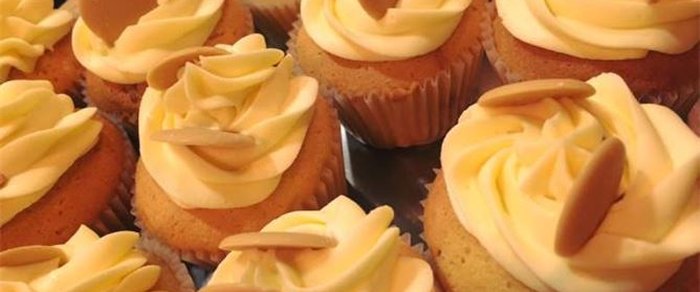 Iced cakes arranged on a counter