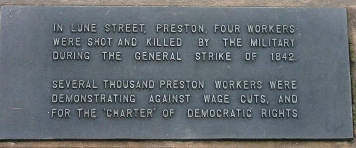 A memorial plaque commemorating Preston's cotton workers