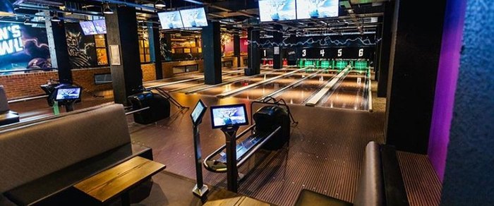 The interior of a bowling and activity venue