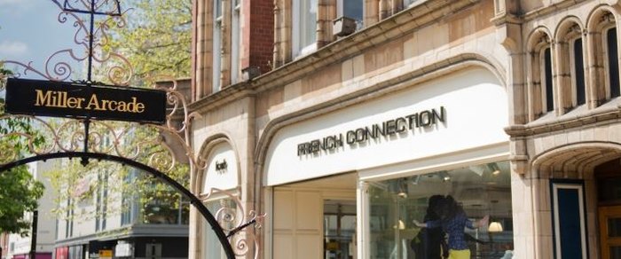The Miller Arcade entrance and the adjoining shopfronts in Preston