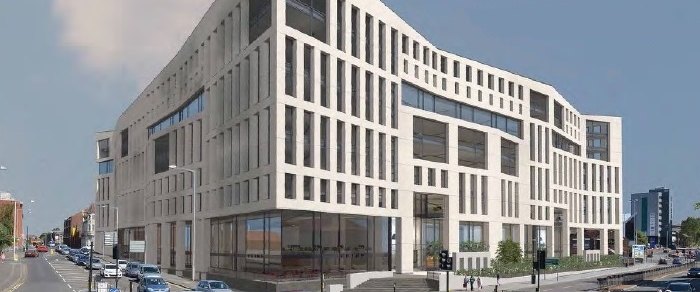 An architectural visualisation of a new commercial building in Preston