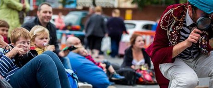 Street performers during a festival in Preston city centre